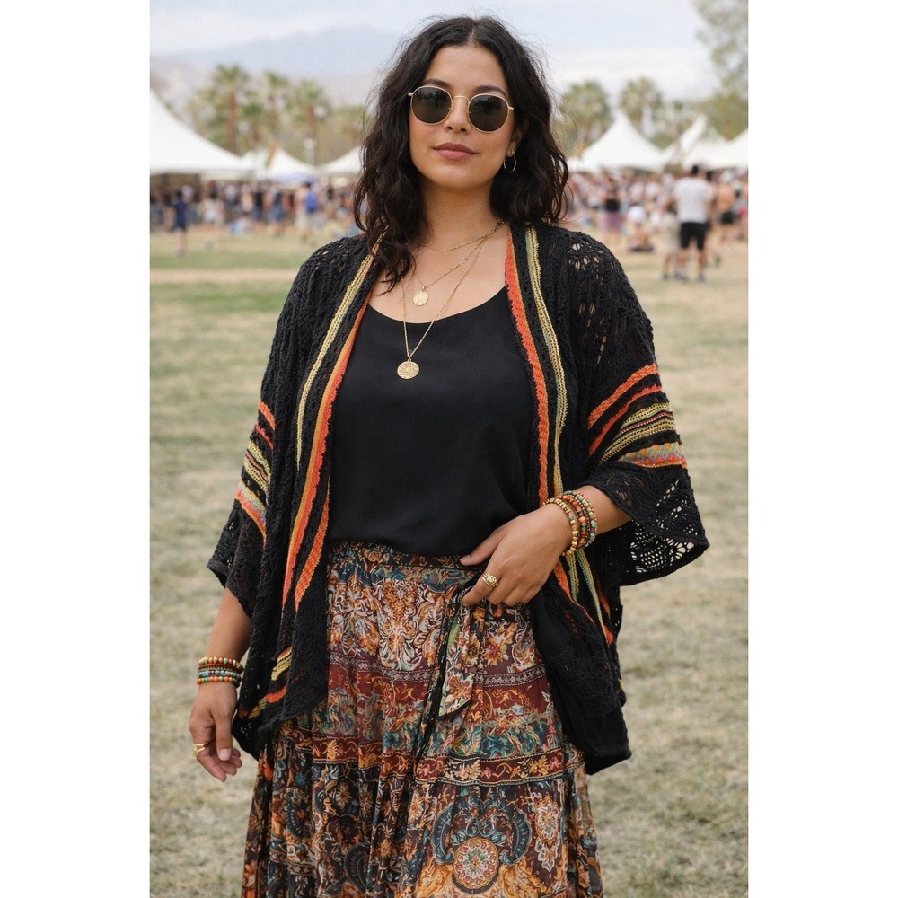 Womens Crochet Cardigan S Open Knit Bohemian‎ Festival Colorful Hippie